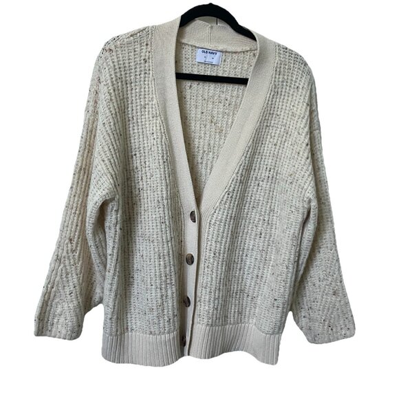 Old Navy Shaker Stitch Cardigan Womens XL Knit Speckled Neutral Beige V-neck - Picture 1 of 8